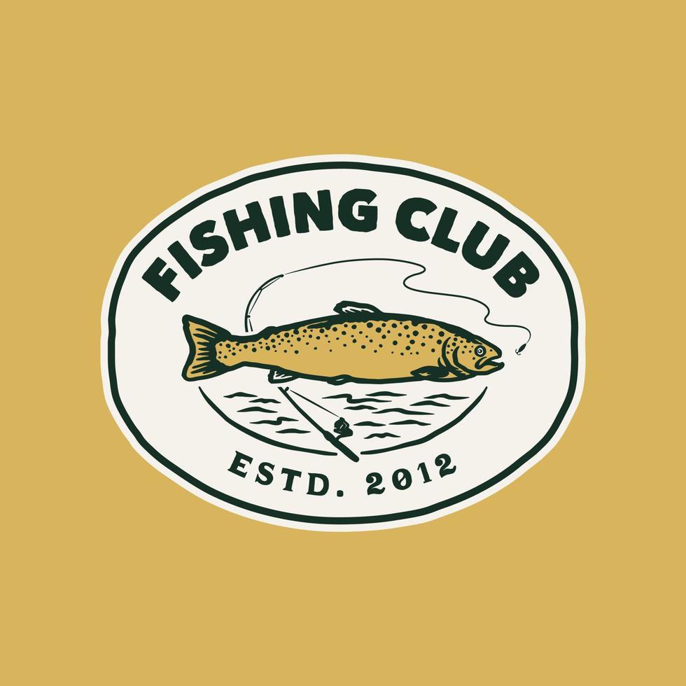 handritad vintage fiskeklubb logotyp etikett vektor