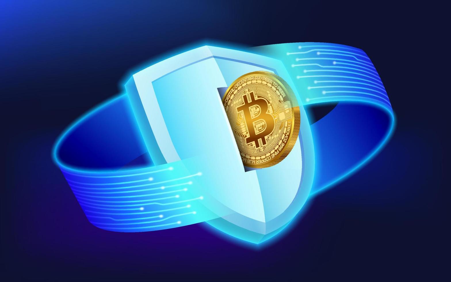 bitcoin digital plånbok skyddad av digital kryptering och noder från hela världen hjälper till att verifiera transaktioner. vektor