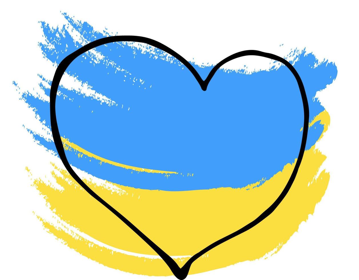 älskar ukraine.hand dras doodle kontur hjärta på bakgrunden av den ukrainska flaggan. vektor illustration.