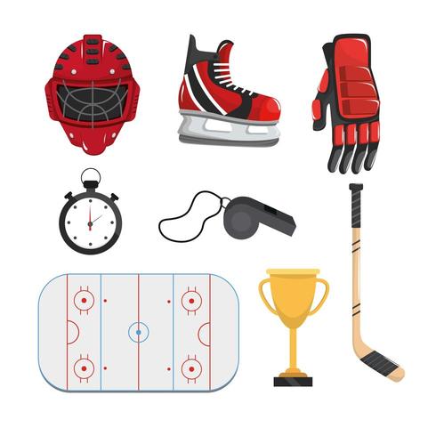 Setze professionelles Equipment um Hockey zu spielen vektor