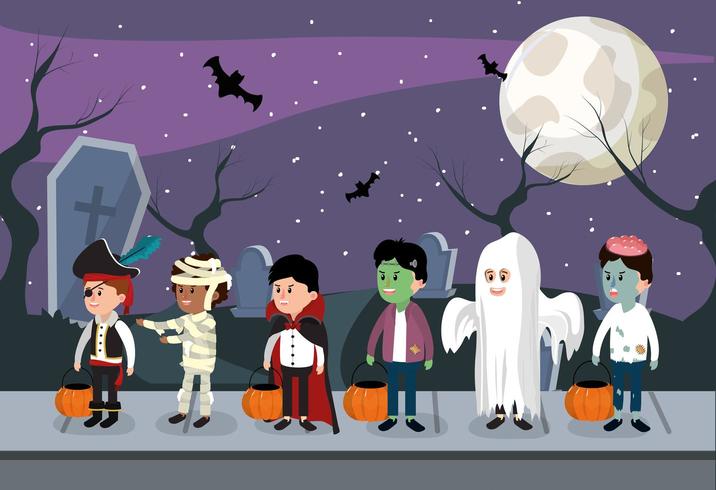 Kinder und Halloween-Nacht vektor