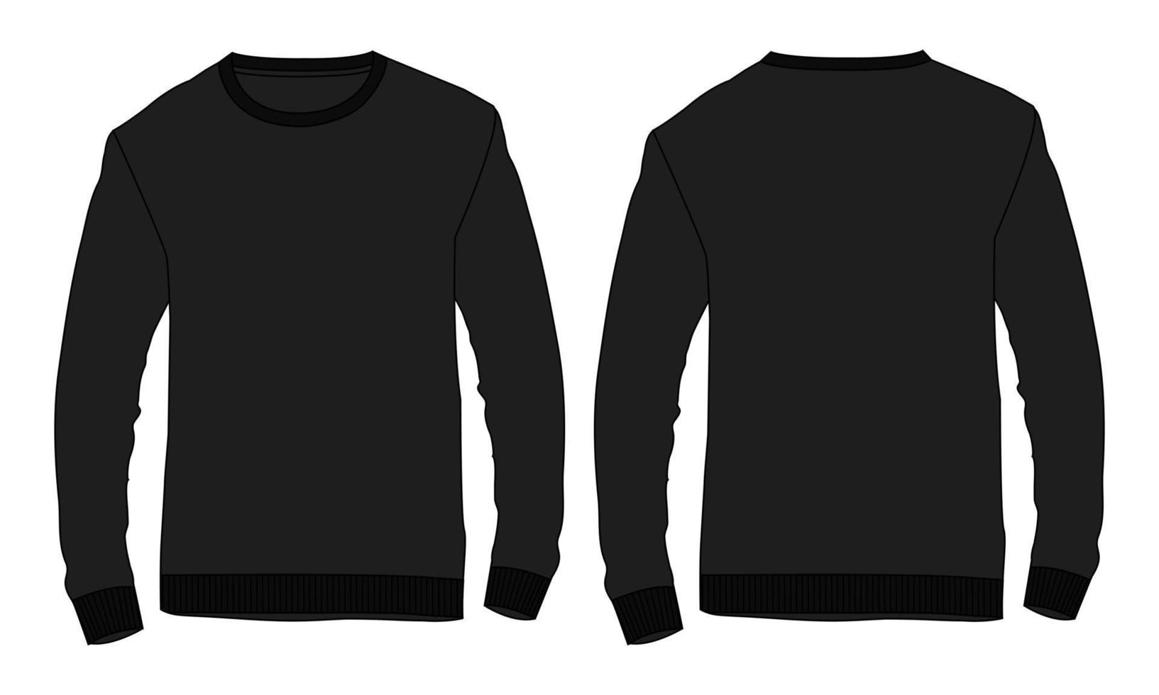 rund hals långärmad sweatshirt övergripande mode platta skisser tekniska ritning vektor mall för män. kläder klänning design svart färg mock up cad illustration.