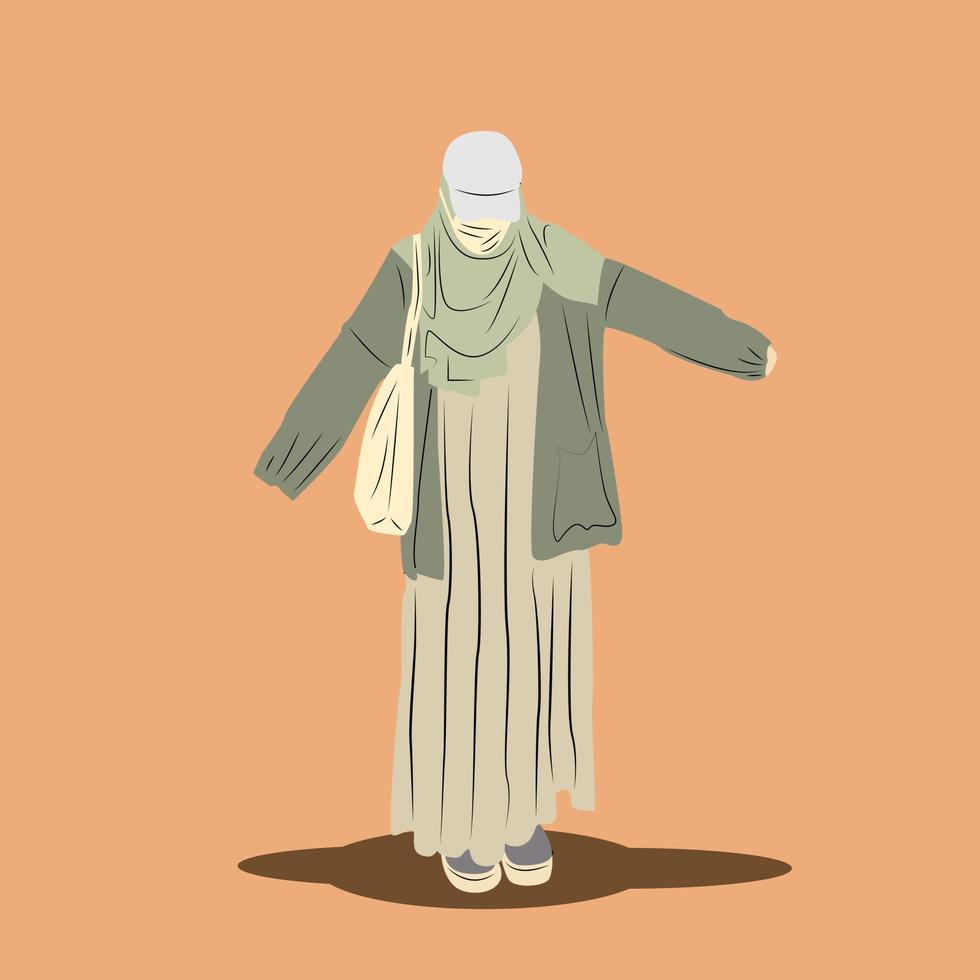 modern hijab stil vektorillustration. moderna unga muslimska kvinnor som bär trendiga kläder och hijab vektor