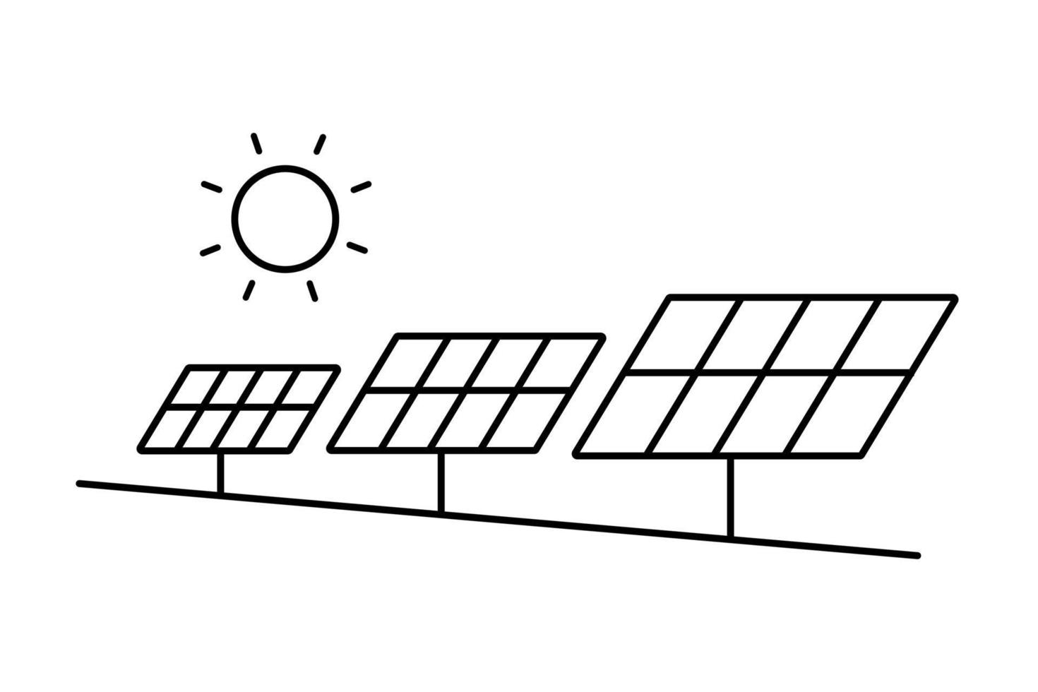 Solarpanel einfaches schwarzes lineares Vektorsymbol. erneuerbare alternative Energiequelle. schwarzes Umrisssymbol. Öko-Design-Element. vektor