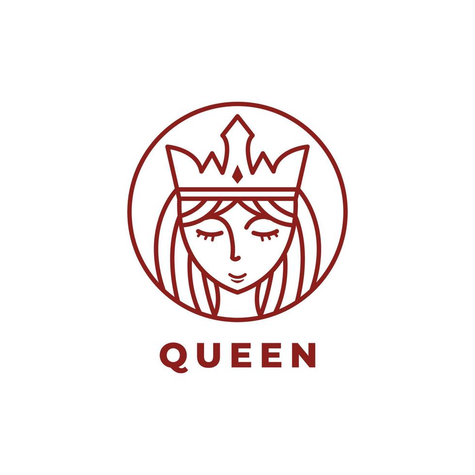 drottning skönhet ansikte logotyp i linje konst stil med krona, kvinna ansikte logotyp karaktär design vektor illustration mall inspiration