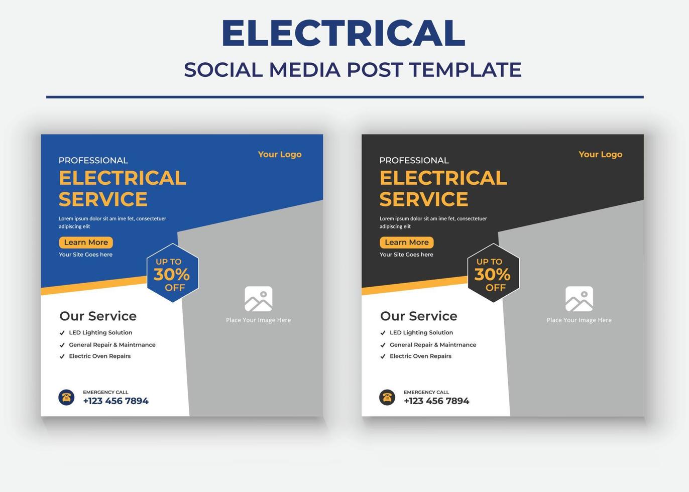 professionelles Elektroservice-Poster, Elektro-Social-Media-Post und Flyer-Vorlage vektor