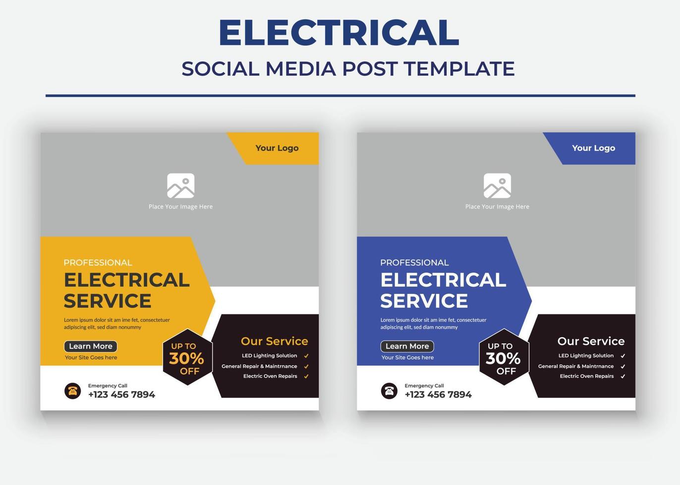professionelles Elektroservice-Poster, Elektro-Social-Media-Post und Flyer-Vorlage vektor