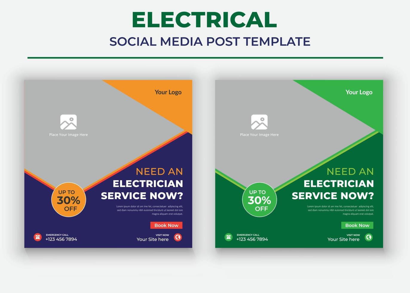 Benötigen Sie jetzt ein Elektriker-Poster, einen elektrischen Social-Media-Beitrag und eine Flyer-Vorlage vektor