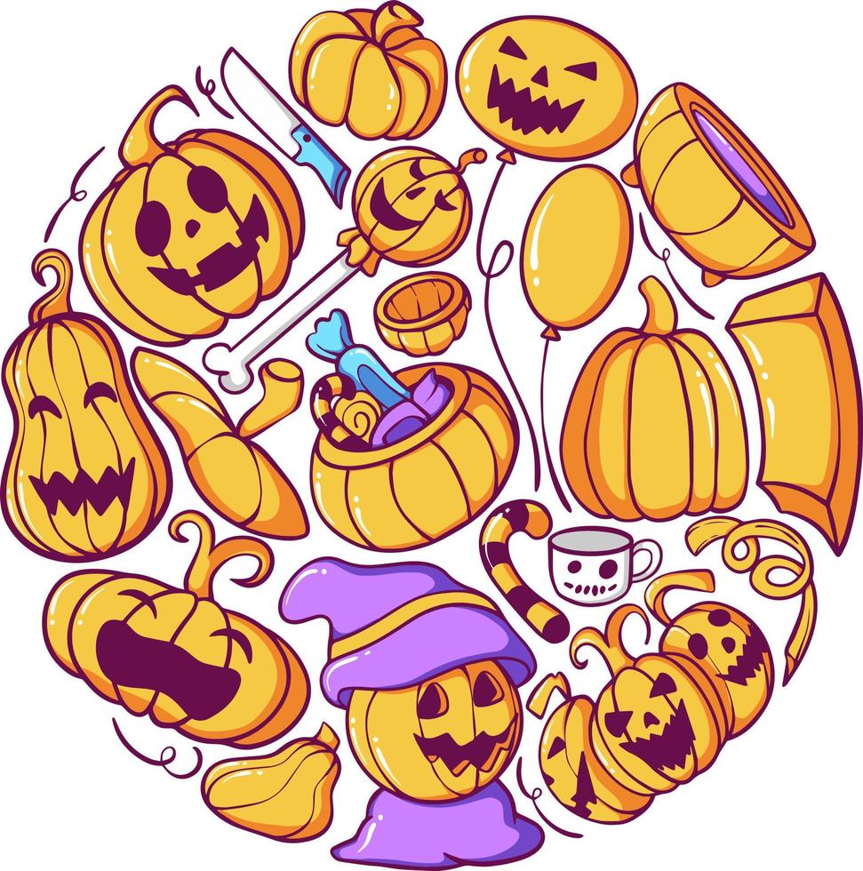 pumpa halloween element doodle pack vektor