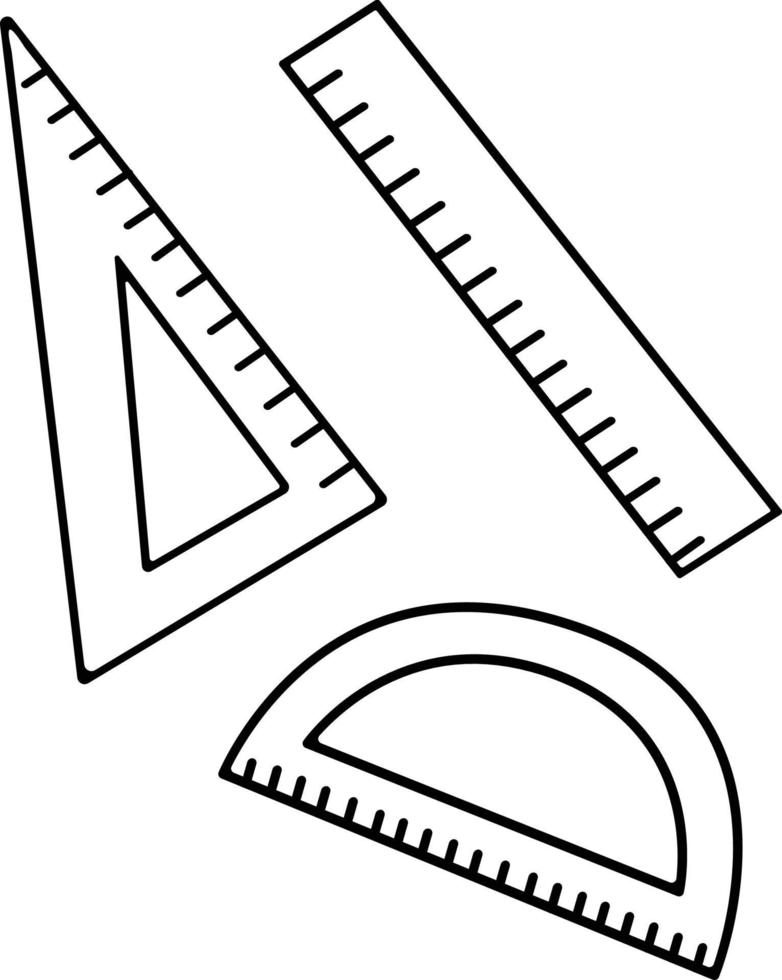 Schwarz-Weiß-Vektor-Illustration von Schulmaterial. eine handgezeichnete Skizze von Linealen. die idee für ein logo, zeichnungen, banner, zeitschriften, kleidungsdruck, werbung, malbuch für kinder vektor