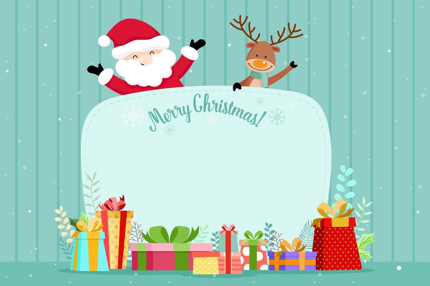Jul gratulationskort med jultomten och renar vektor