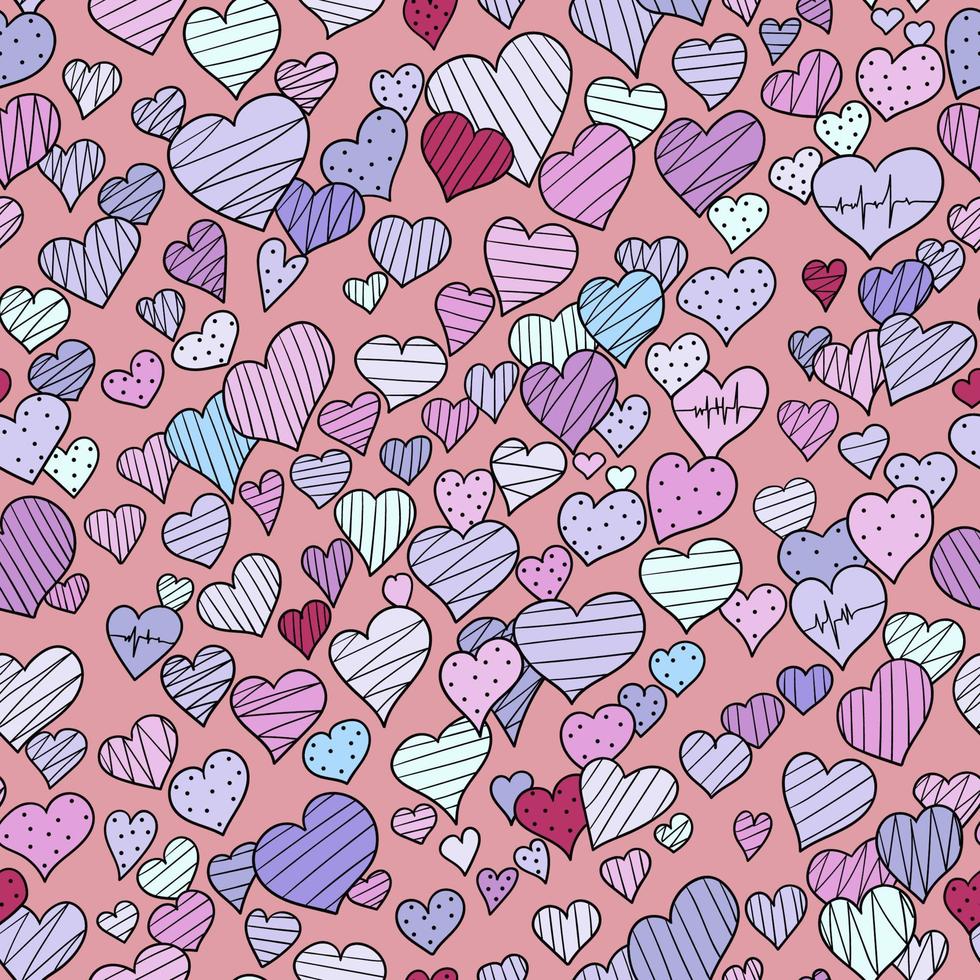 handritade doodle seamless mönster med hjärtan vektor