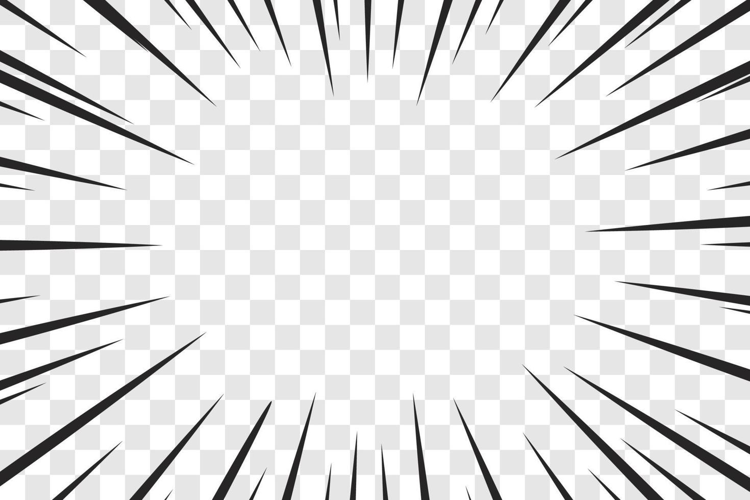 Manga Aktion Rahmen Geschwindigkeit einfache Linien Bewegung radiale Linien isoliert auf transparentem Hintergrund abstrakt explosiv Vorlage Banner schwarz-weiß monochrome Vektor Retro-Illustration Comic-Buch-Element