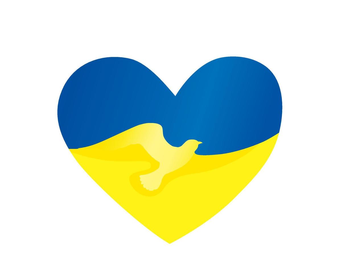 ukrainische flagge mit friedenssymbol verliebte herzikone. bleib in frieden. Flagge der Ukraine mit Form einer Friedenstaube. das konzept ohne krieg, frieden in der ukraine. vektor