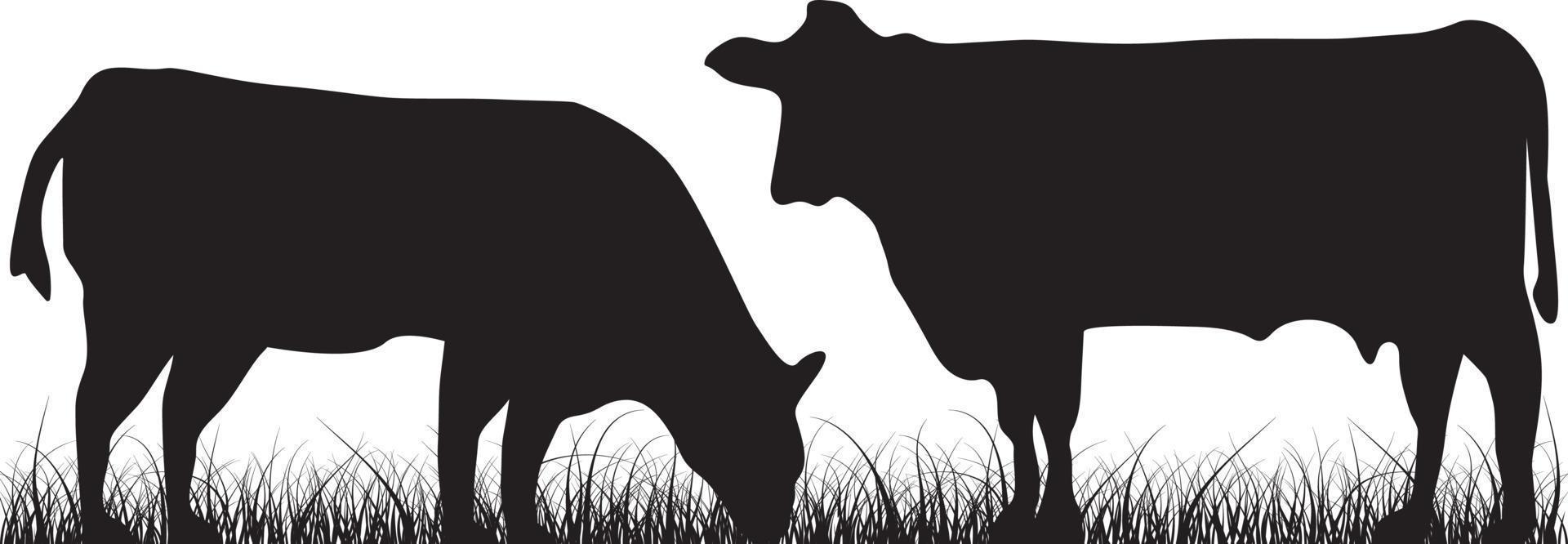 ko och gräsmark ranch siluett vektor