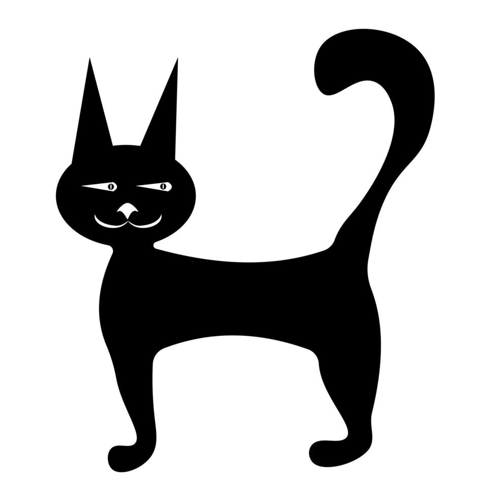 graciös svart katt, söt katt med stora öron och lång svans från sidan vektor