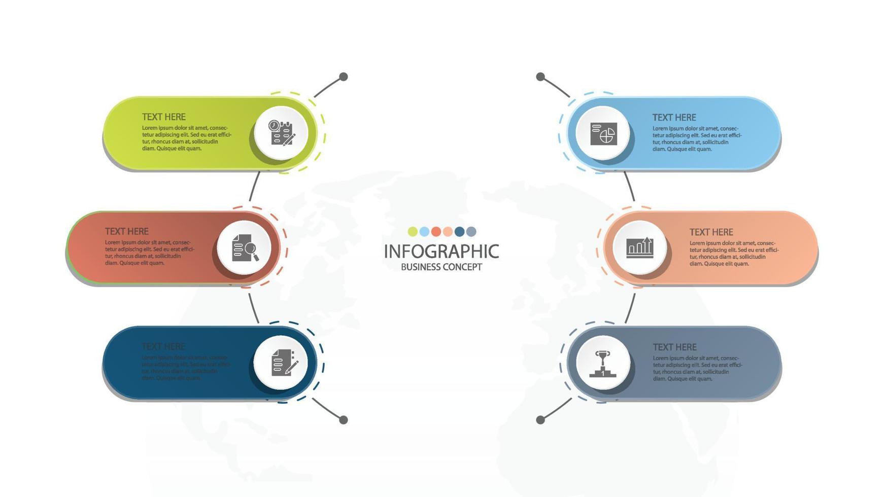 Basiskreis-Infografik-Vorlage mit 6 Schritten, Prozess oder Optionen, Prozessdiagramm, verwendet für Prozessdiagramme, Präsentationen. vektor