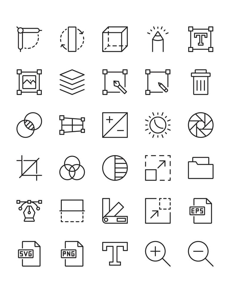 Grafikdesigner-Icon-Set 30 isoliert auf weißem Hintergrund vektor