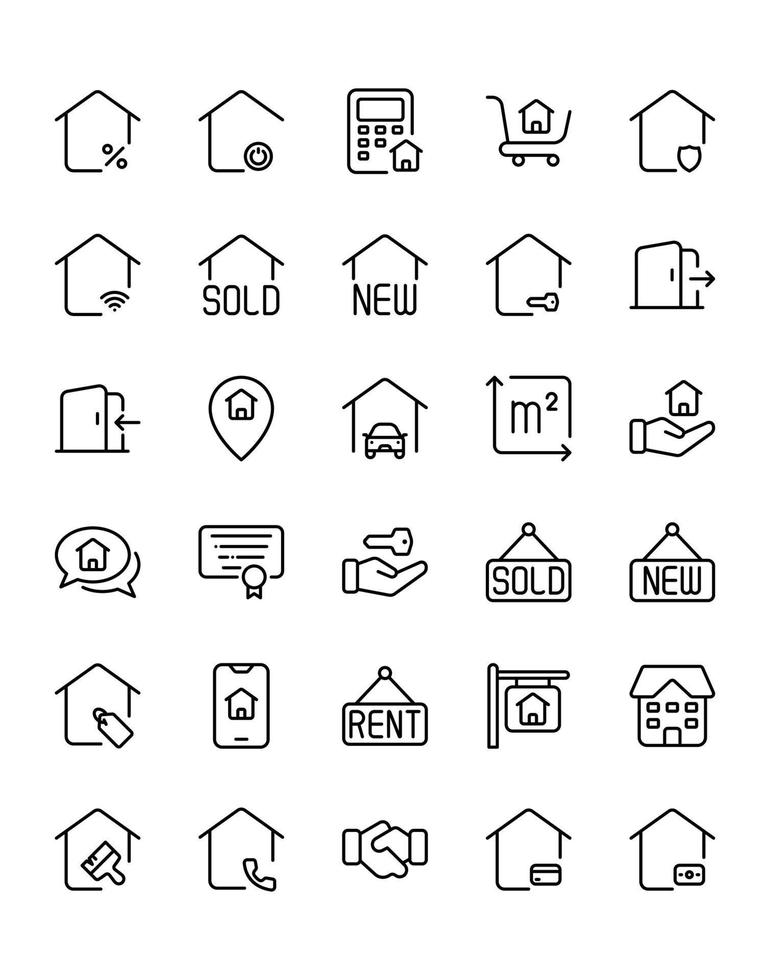 fastigheter Ikonuppsättning 30 isolerad på vit bakgrund vektor