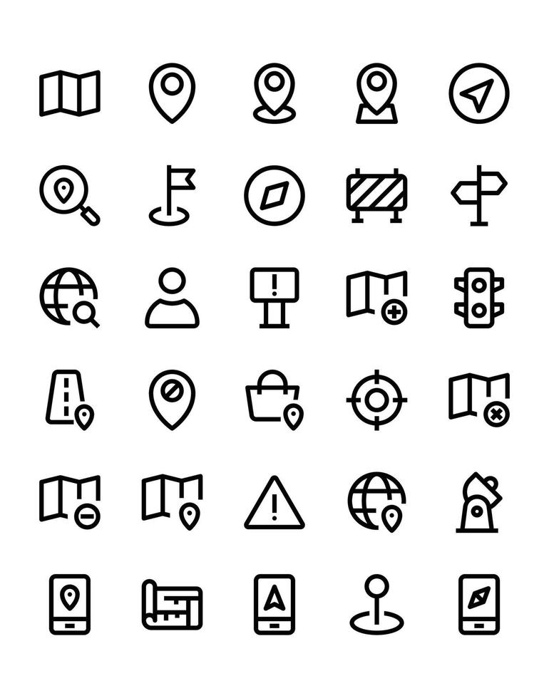 Standort-Icon-Set 30 isoliert auf weißem Hintergrund vektor
