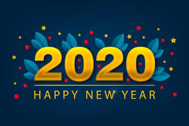 Nytt år 2020-banner med gyllene stjärnor. Vinterkort. Säsongsposter. vektor