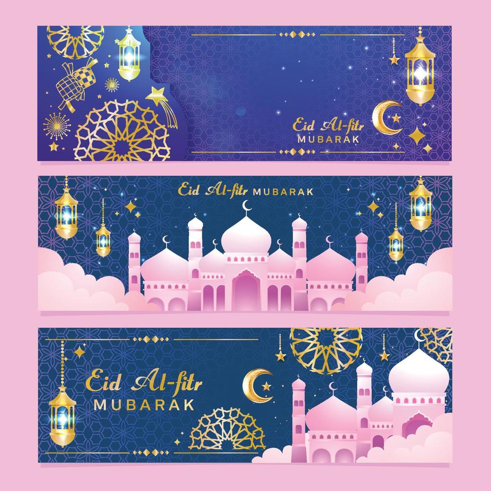 blå och rosa eid mubarak banner vektor