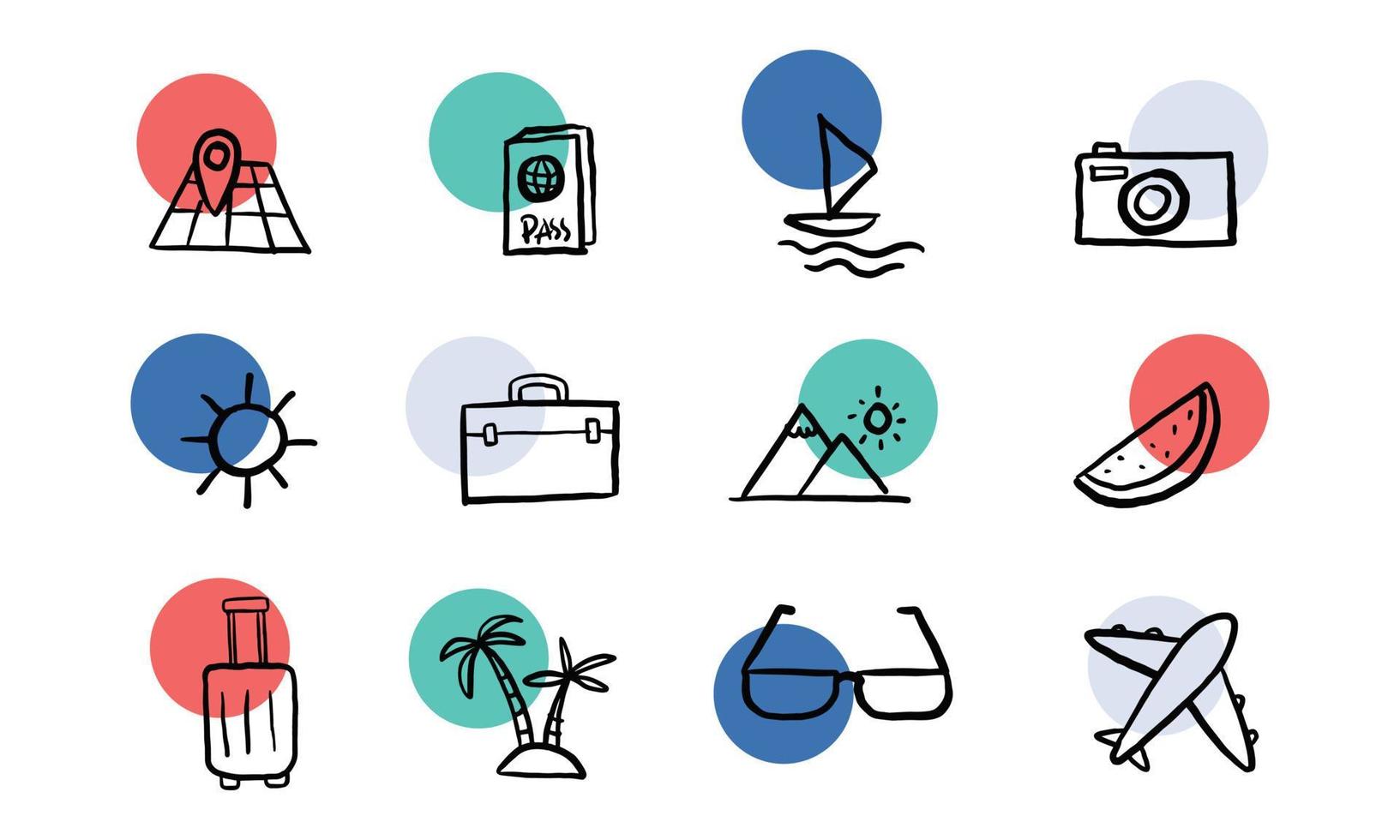 Set von niedlichem Reise-Icon-Design. urlaub handgezeichnete illustration. vektor