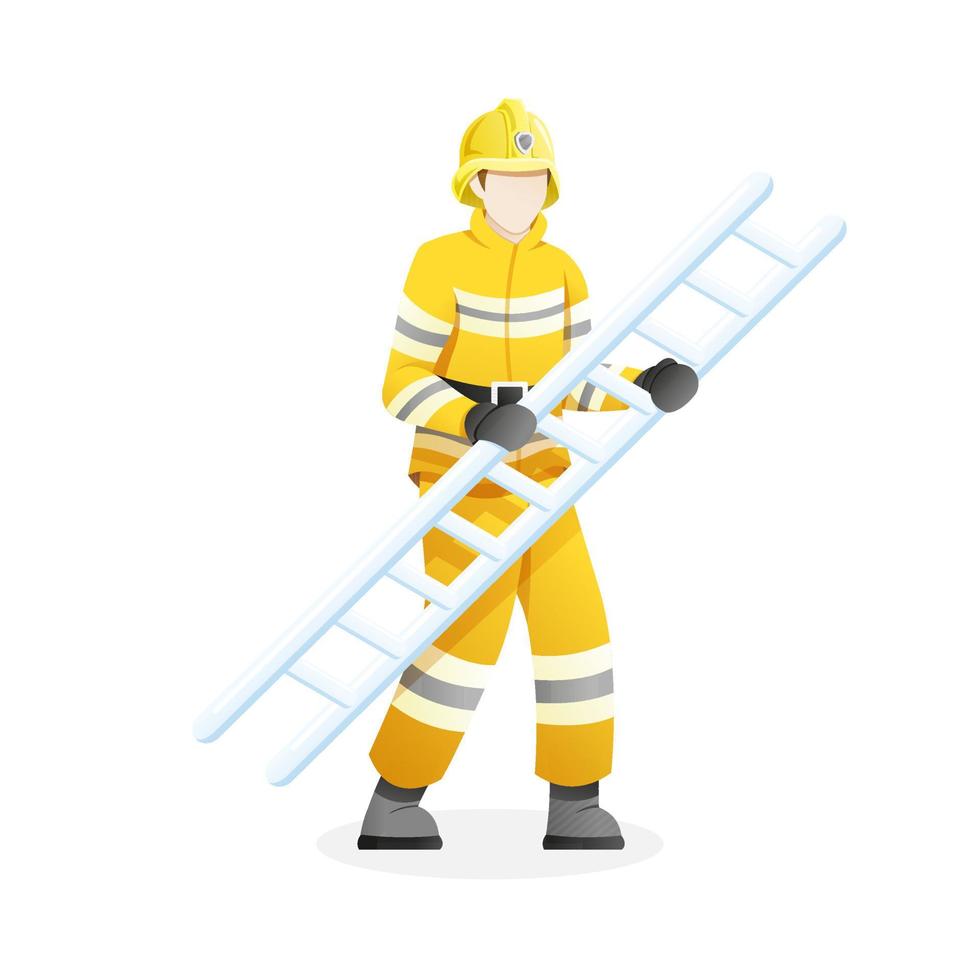 vektor illustration manliga brandman bär trappa