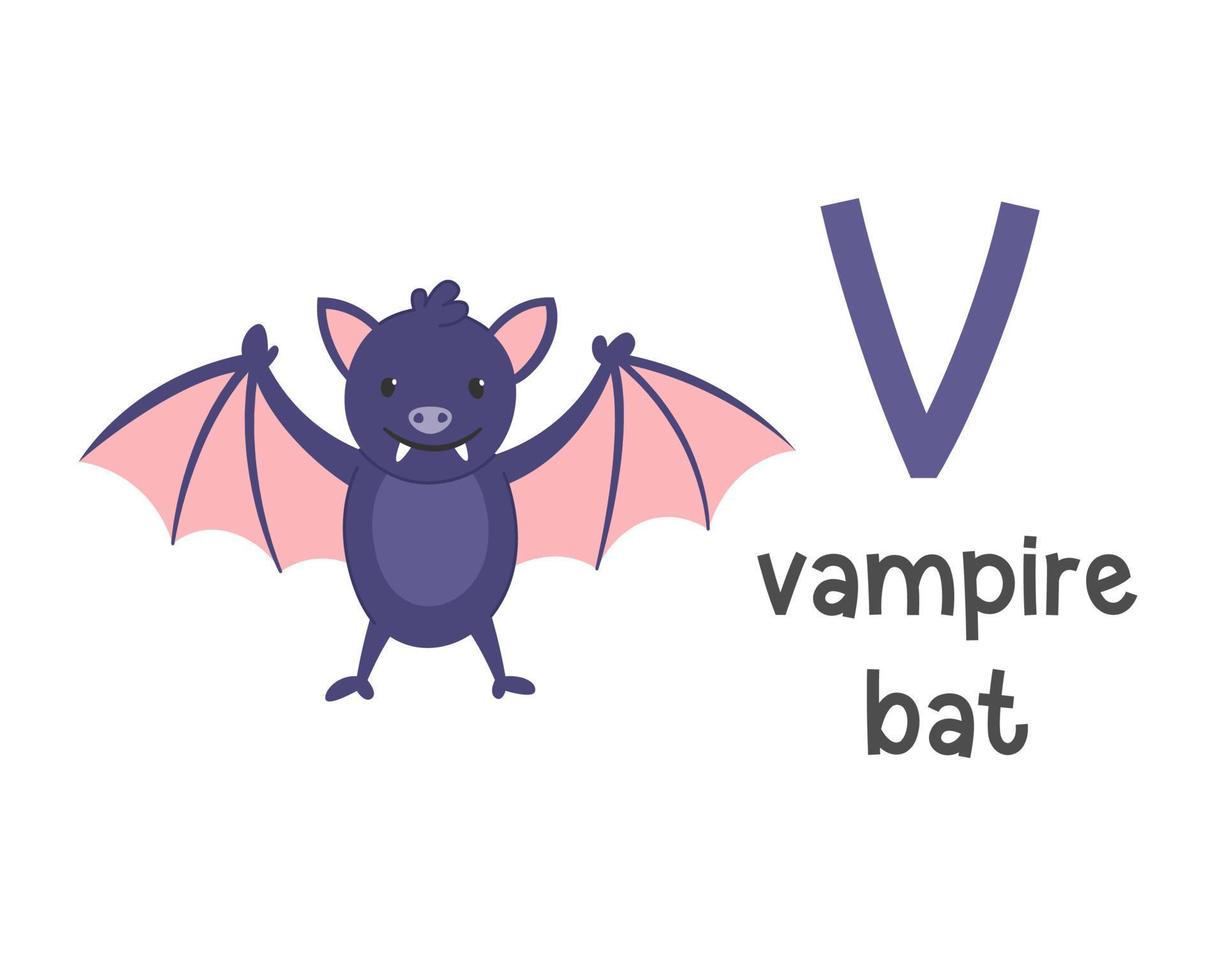 vektor illustration av alfabetet bokstaven v och vampyr fladdermus
