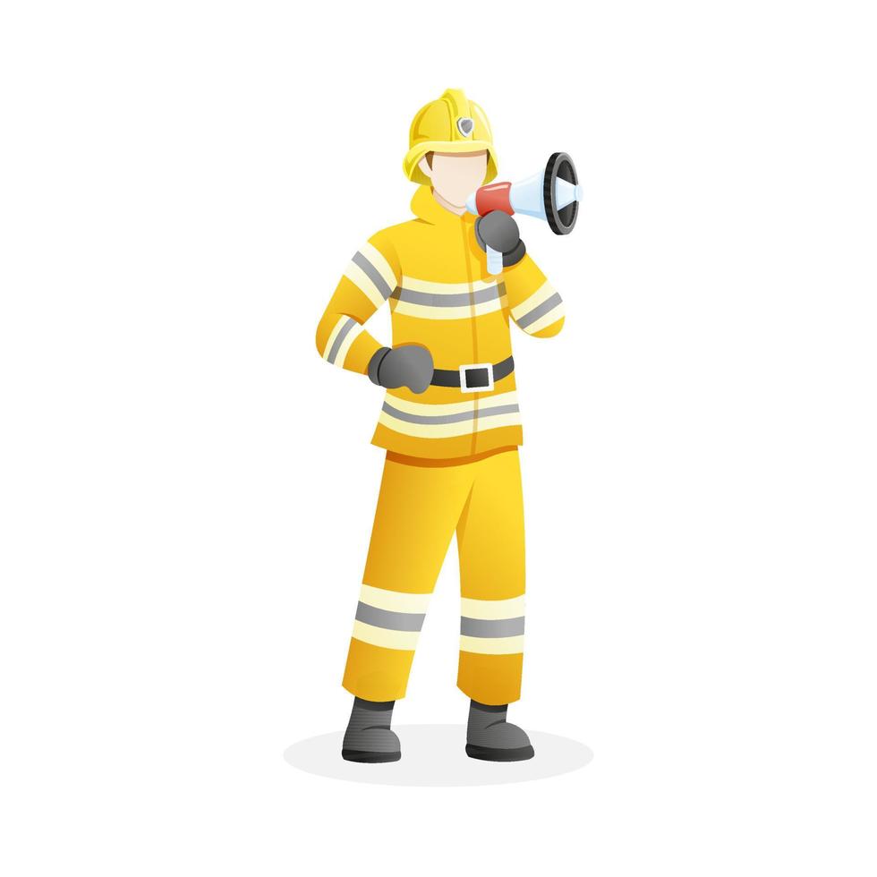 vektor illustration manliga brandman håller megafon