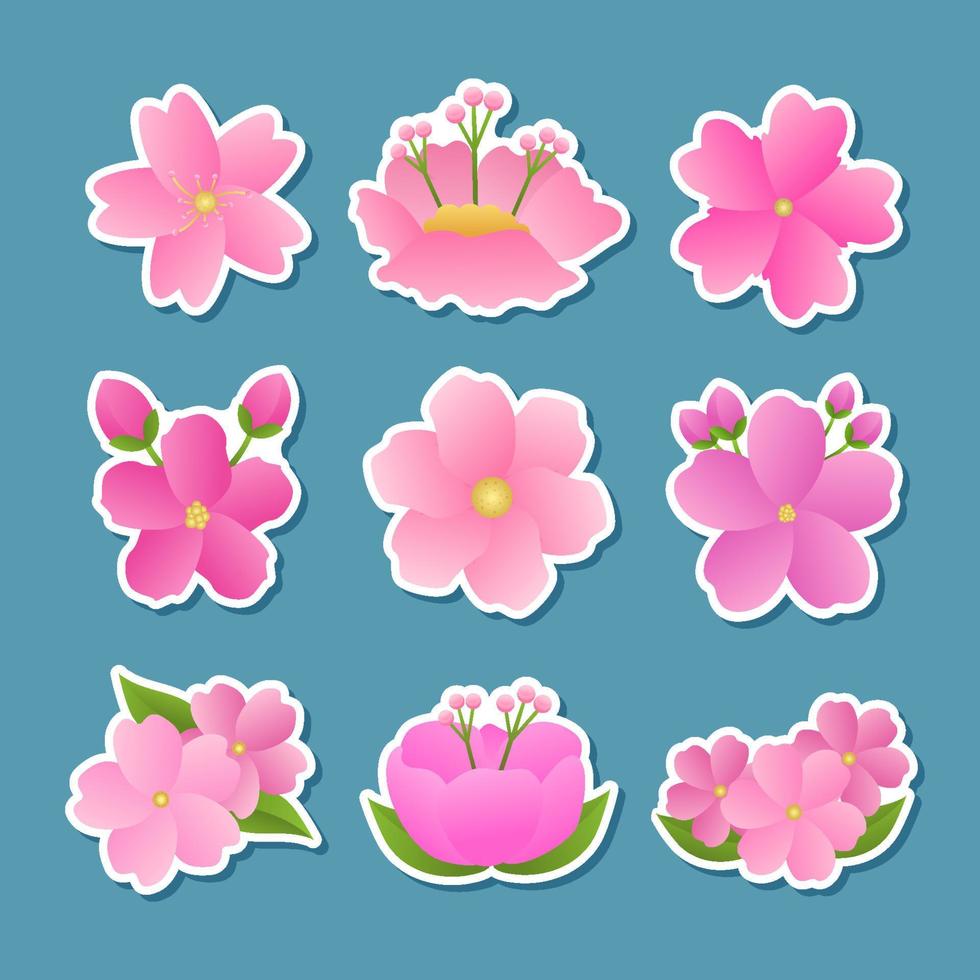 Sammlung von Frühlings-Kirschblüten-Stickerpaketen vektor