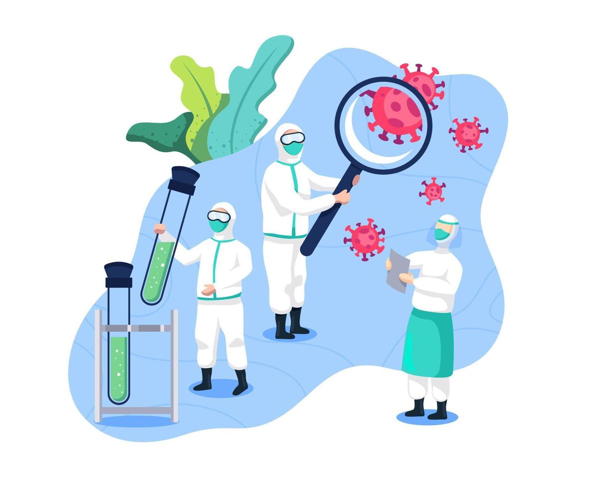 medizinisches team und wissenschaftler erforschen covid19 vektor