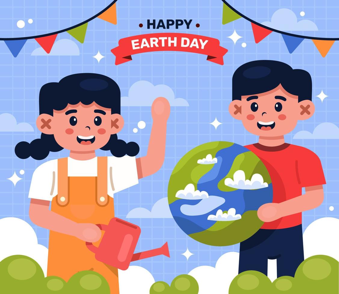 glada barn firar jorden dag koncept vektor