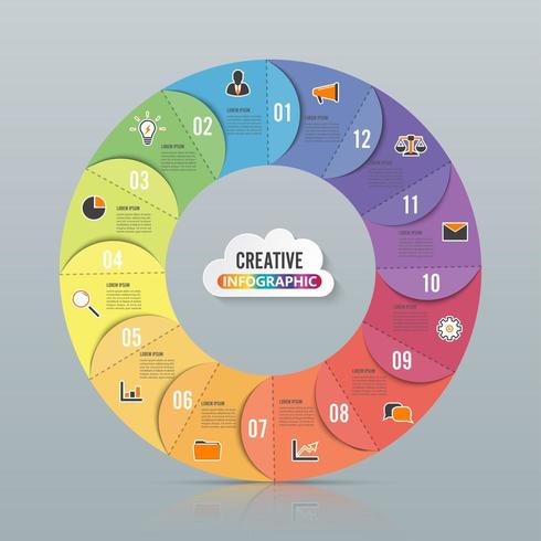 Cirkeldiagram infographic mall med 12 alternativ vektor