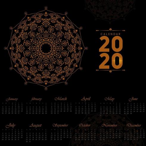 2020 Mandala Kalender Design vektor