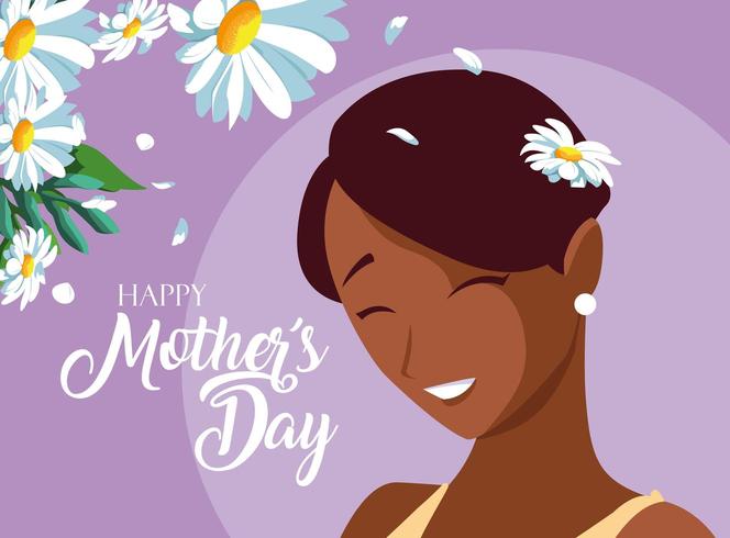 lycklig mors dagskort med söta mamma och blommor vektor