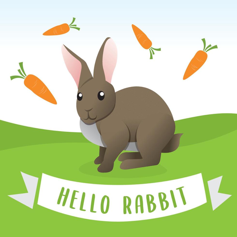 söt kanin tecknad. kanin i tecknad stil, tecknad glad kanin med morötter. vektor illustration av roliga glada djur, tecknad söt kanin