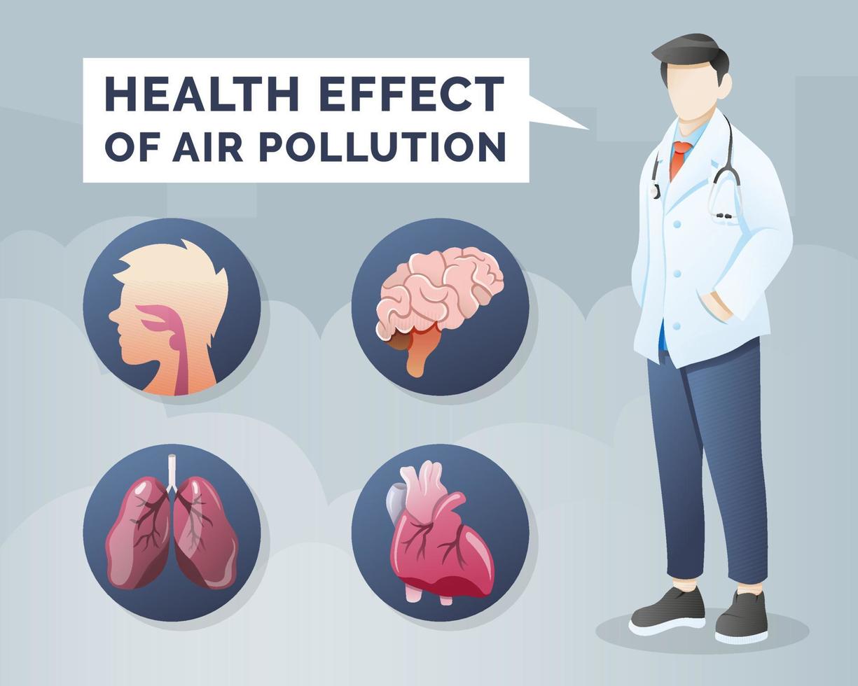 gesundheitliche auswirkungen der infografischen illustration der luftverschmutzung vektor