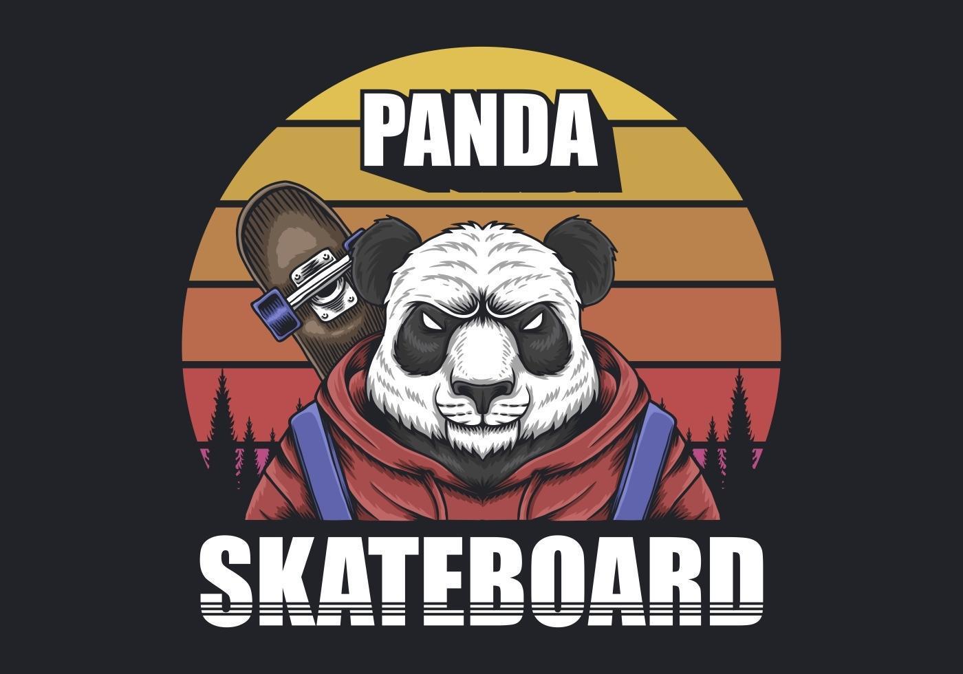 Panda skateboard solnedgång retro vektor