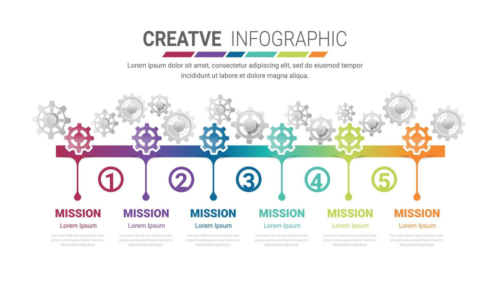 växlar kugghjul 5 steg för infografisk mall. vektor