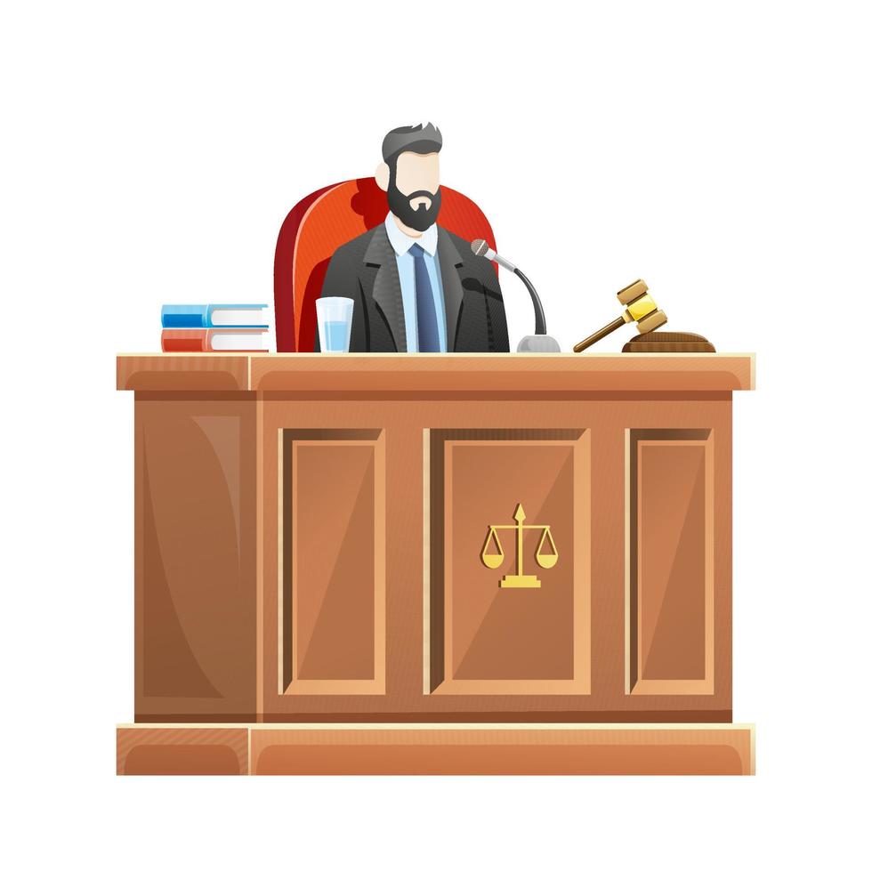 domare sitter bakom skrivbordet i domstolsbyggnaden vektor