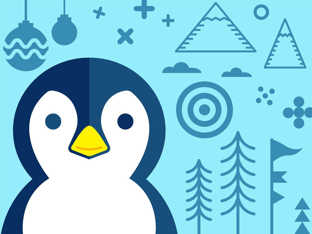 Pingvin med andra element av jul i röd ton - design för gratulationskort och mångfald vektor
