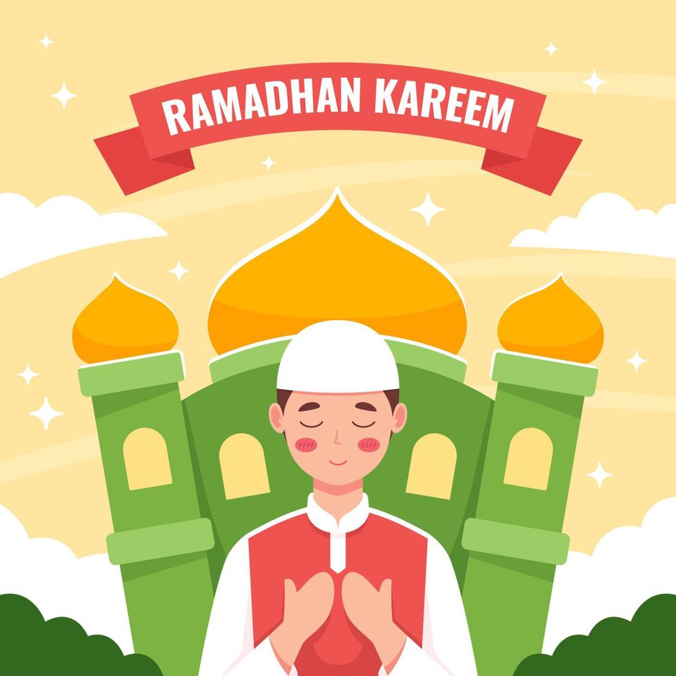 ein muslim, der im monat ramadhan betet vektor