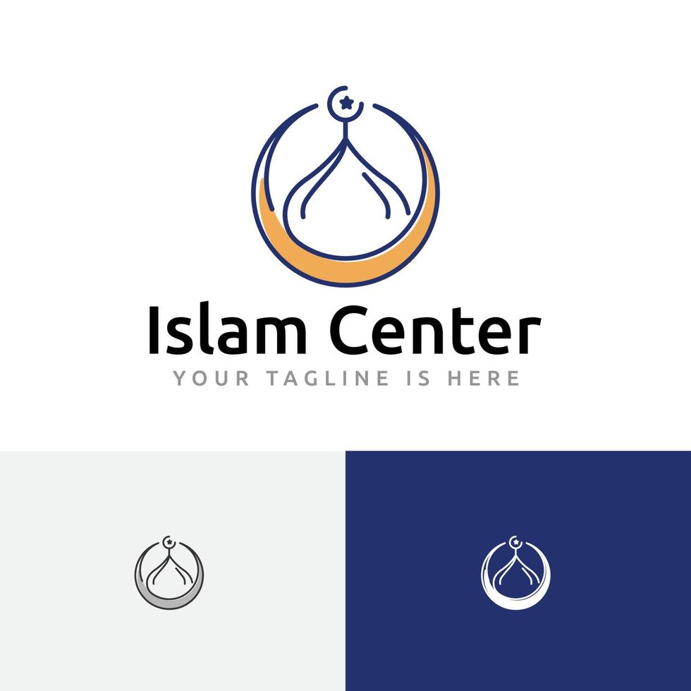 moské kupol halvmåne islamiska centrum bön islam muslimska gemenskapen linje logotyp vektor