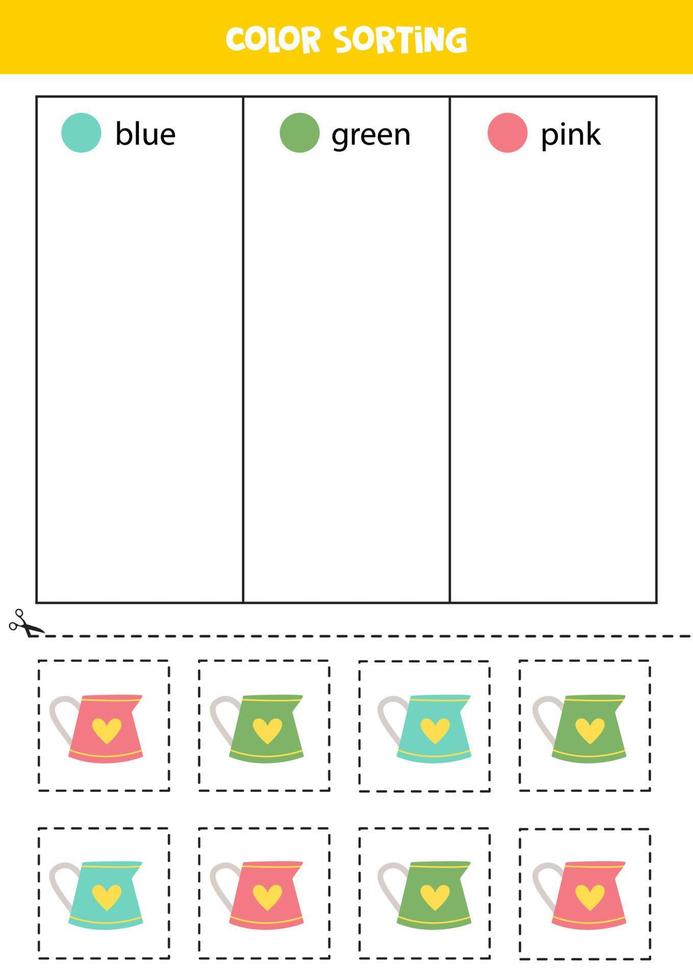 sortera vattenkannor efter färger. lära sig färger för barn. vektor