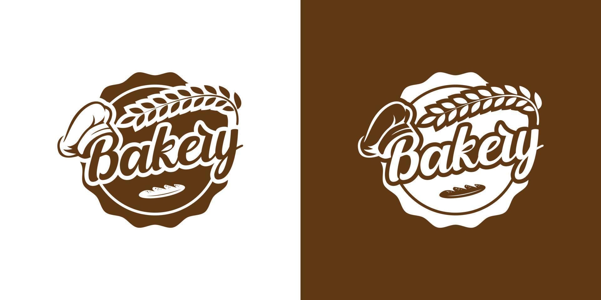 Label-Emblem-Abzeichen-Bäckerei-Logo-Design mit Kochmütze und Weizen vektor
