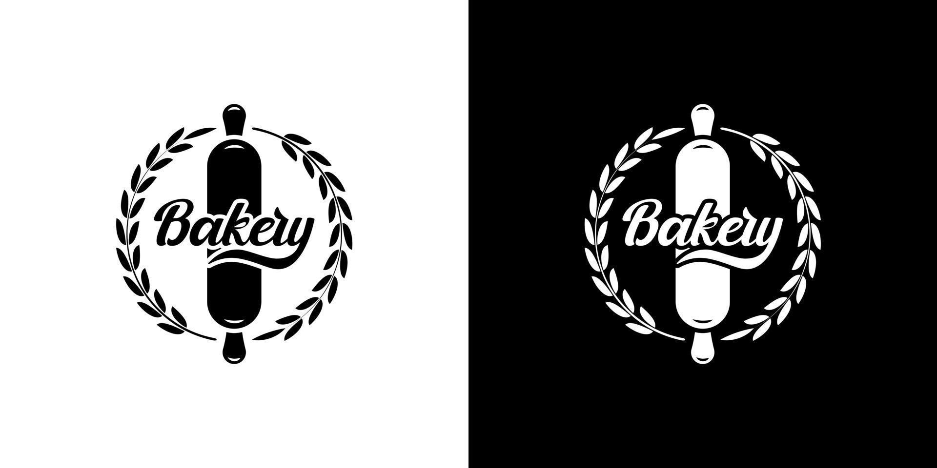 etikett emblem märke bageri logotyp design med kavel och cirkulärt vete vektor