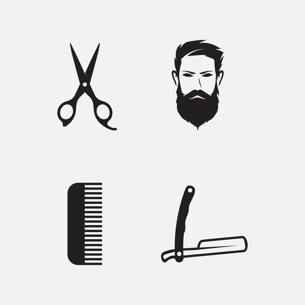 vintage barbershop logotyp set och design emblem etiketter, märken, logotyper bakgrundsillustration vektor