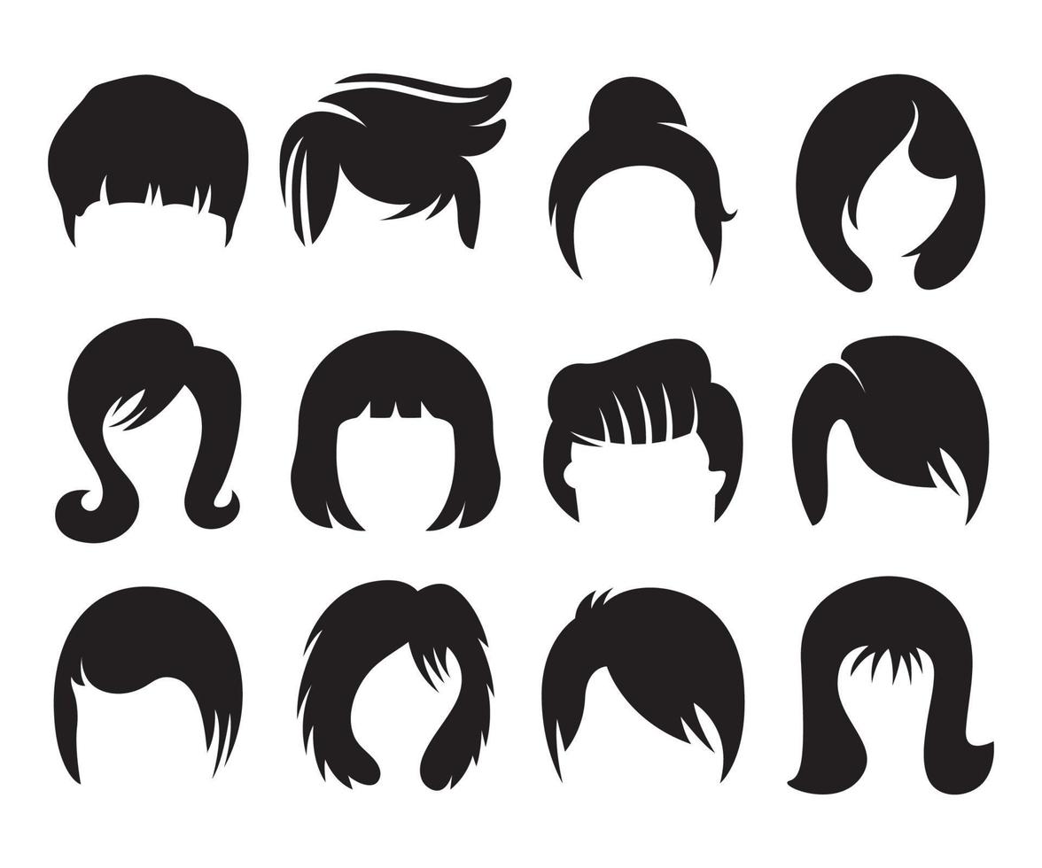 siluett frisyr och peruk ikoner vektor