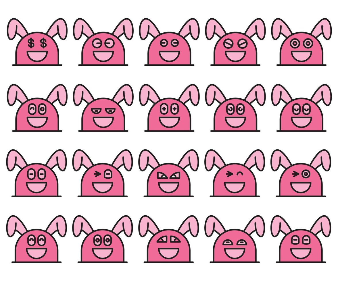 Smiley-Kaninchen-Emoji-Set vektor